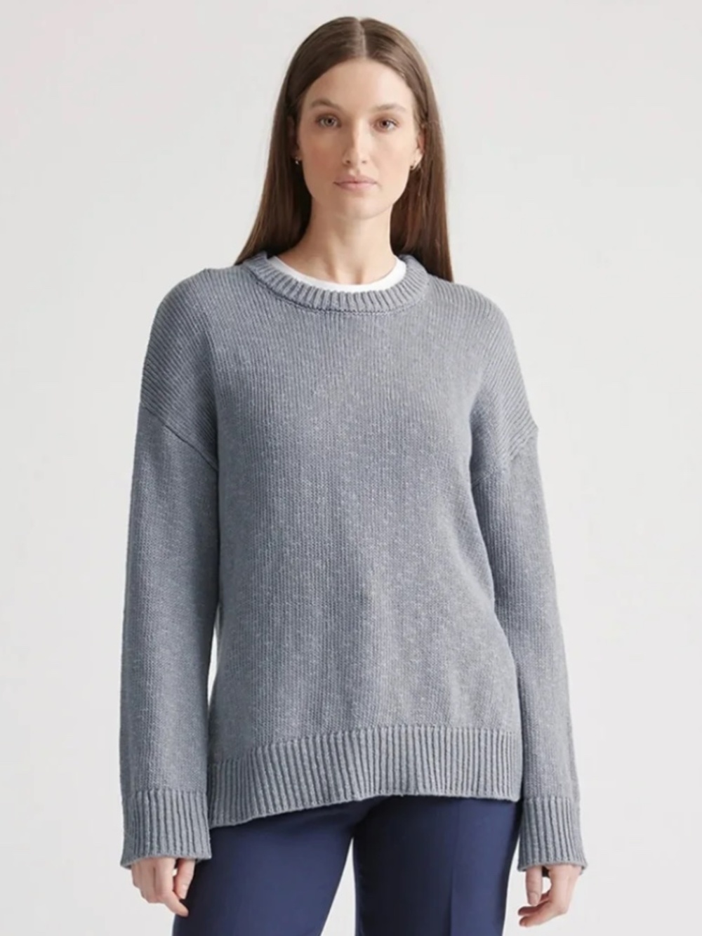 Quince Cotton Linen Oversized Crew Sweater Dusty Blue Large